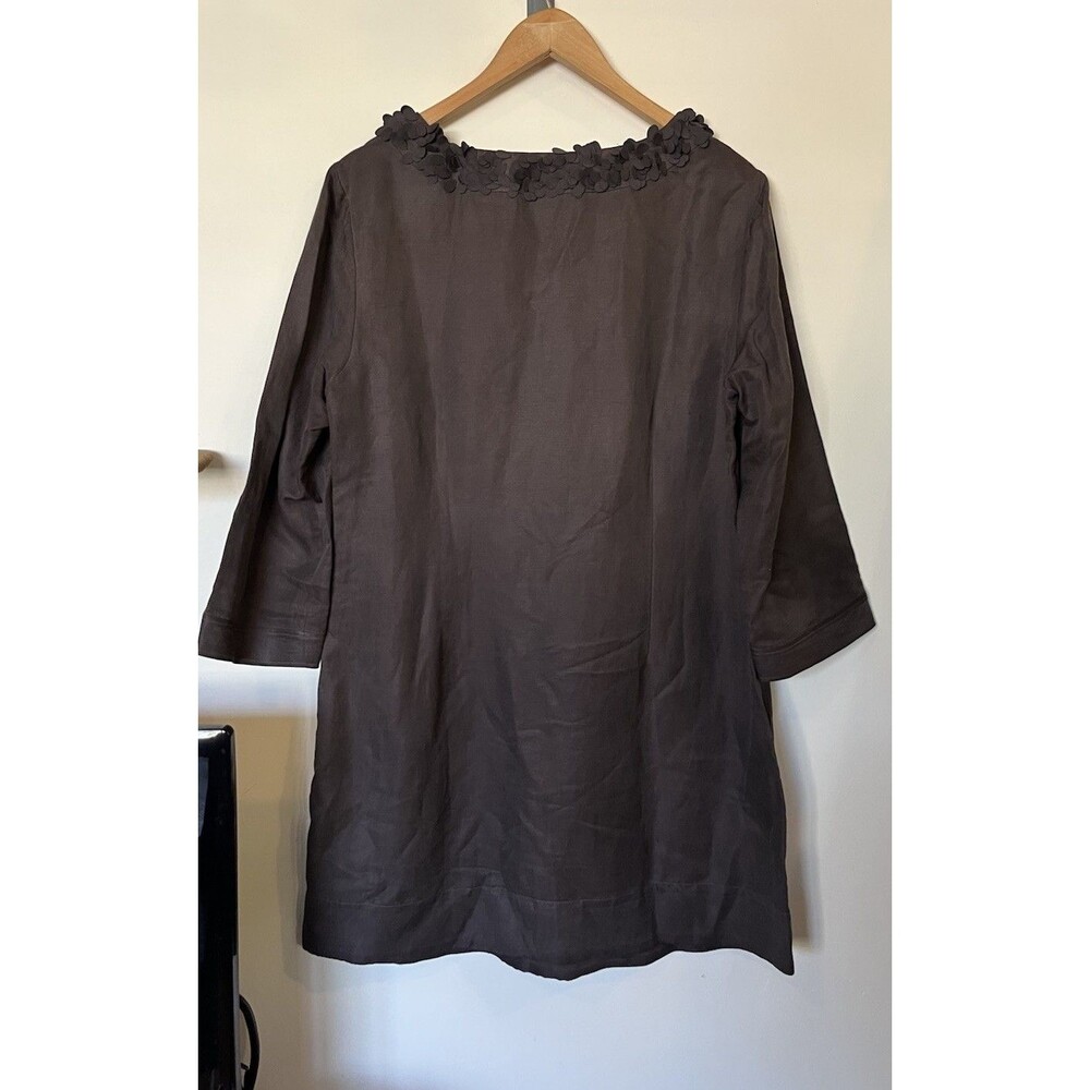 Boden Charcoal Gray V Neck 3/4 Sleeve Silk Linen Blend Tunic Mini Dress Size 12 - Picture 4 of 9